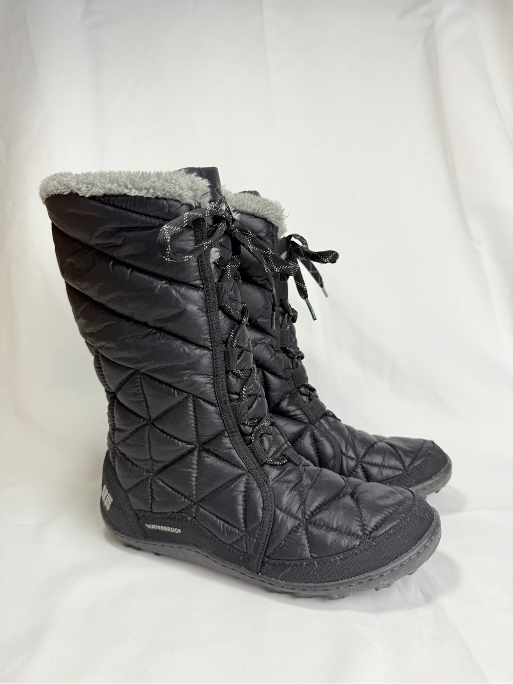 Columbia Minx Mid 3 Omni-Heat Waterproof Quilted Fur Trim Boots Black 7